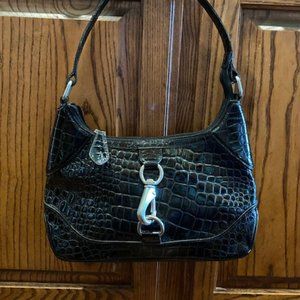 WILSON LEATHER * BLACK embossed CROC Purse HANDBAG * pockets * toggle